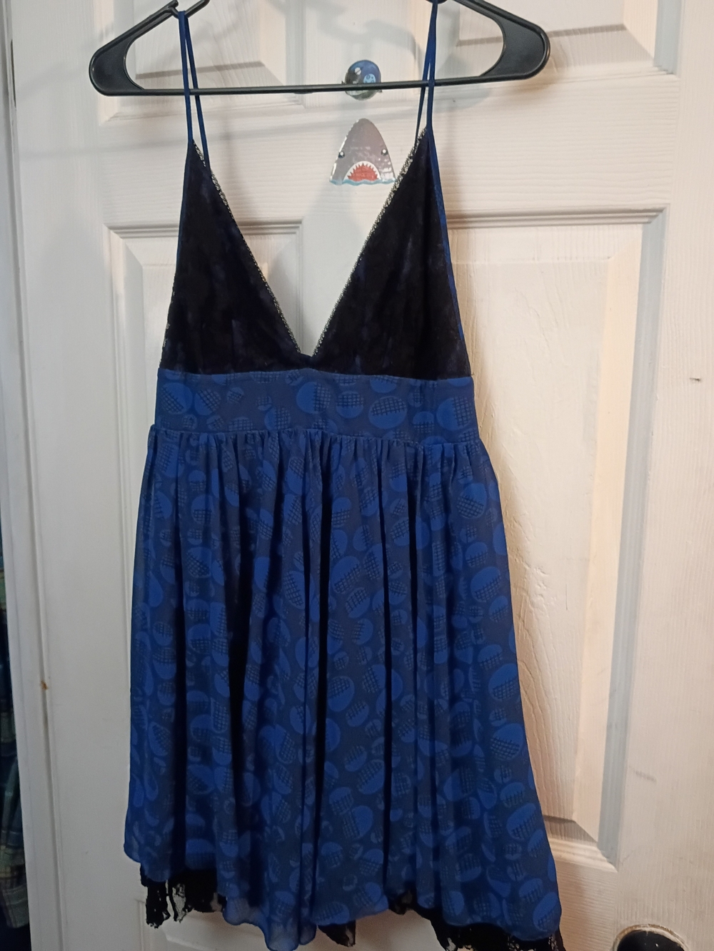 Sparkle & Fade Blue Lace-Trim Bodice Mini Dress Size Medium Women's
